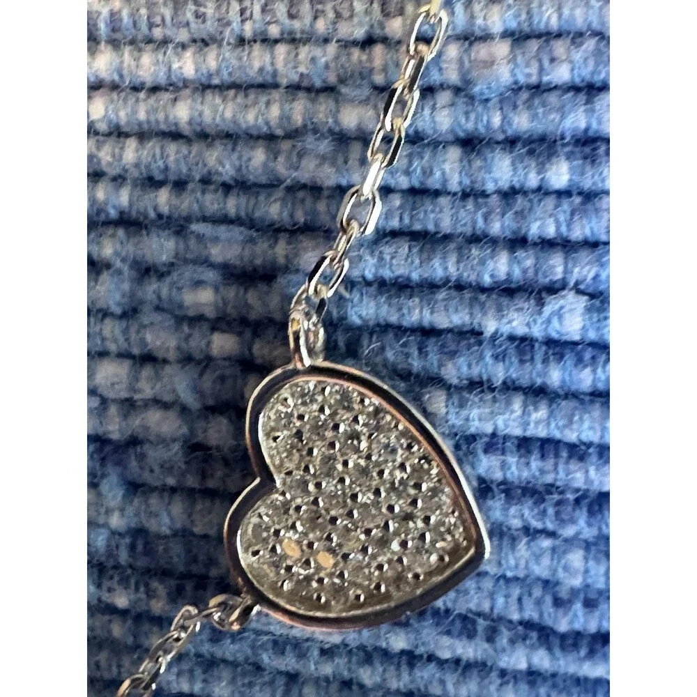 Moissanite Heart Station Necklace 925 Sterling Silver 3.00 CTW NWT 16”+2”